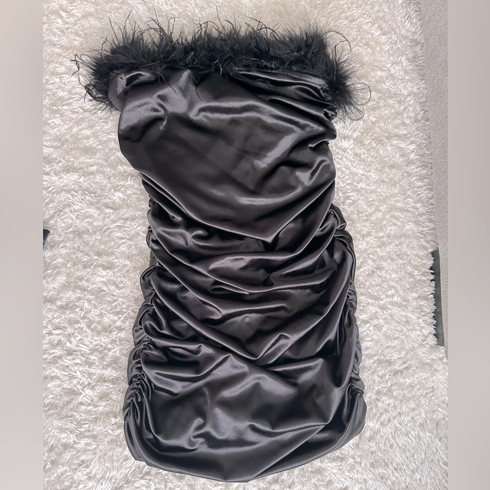 Strapless Black Feather Dress